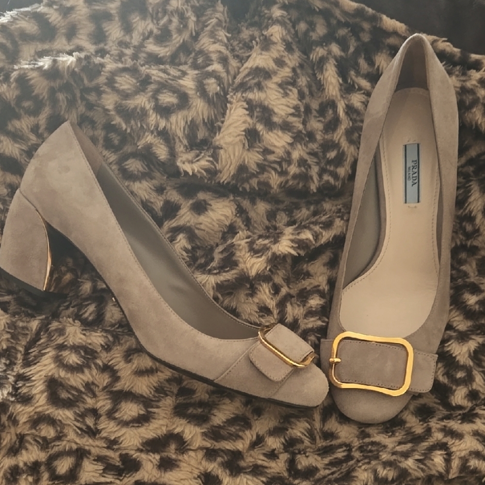 Prada Suede Heels with Gold Buckle Size 41 EU